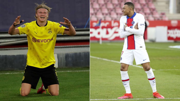 Dortmund's Erling Haaland and PSG's Kylian Mbappe